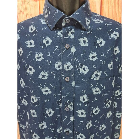 UNTUCKit Floral Print Mens Short Sleeve Shirt Medium Navy Blue - Picture 3 of 5